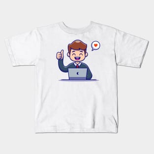 Man Employee Thumbs Up With Laptop Kids T-Shirt